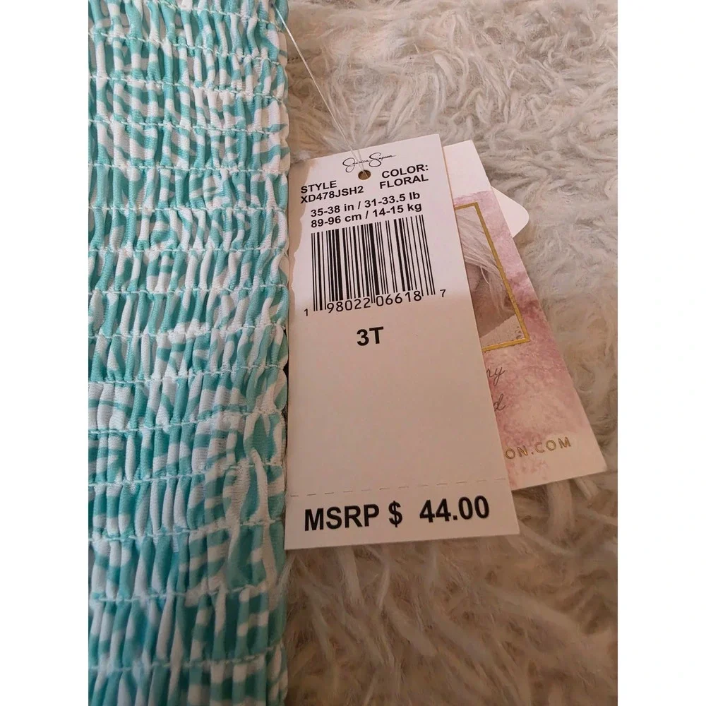 Jessica Simpson Girls Smocked One-Piece Swimsuit Teal Floral XD478JSH2 3T